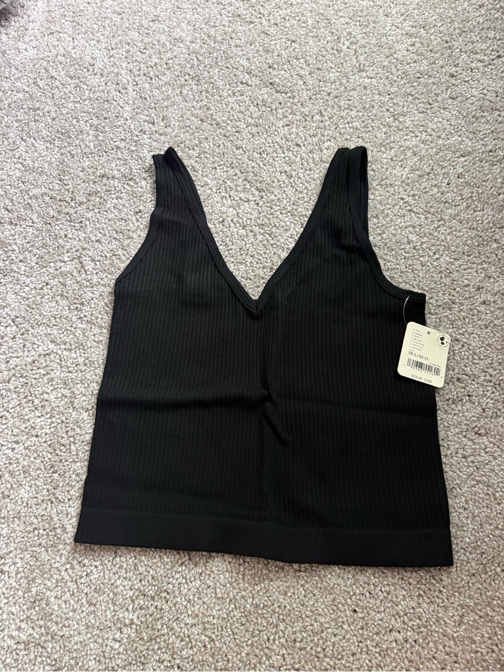 Free People Black Ribbed V-Neck Tank
